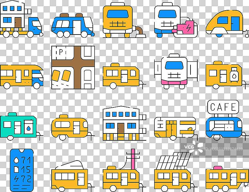 模块化房屋拖车图标集合图片素材