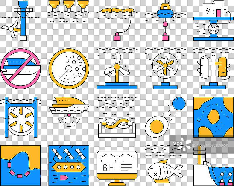 潮汐电力厂图标集合图片素材