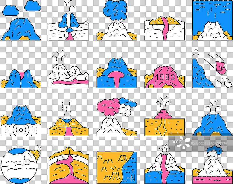 火山熔岩喷发图标集合图片素材