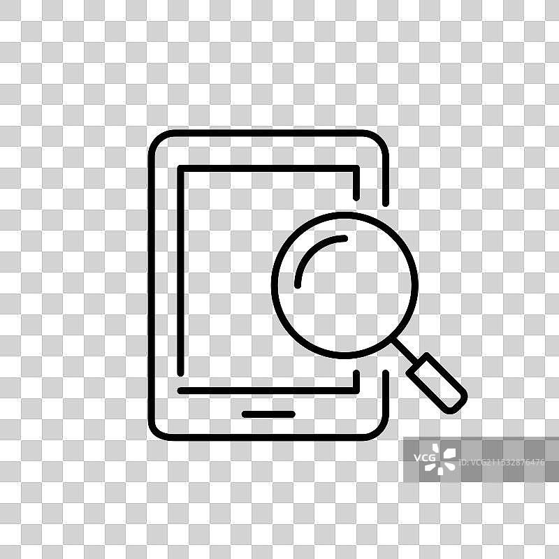 带放大镜的电子平板电脑正在搜索图片素材