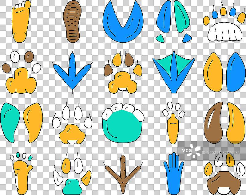 动物、鸟类和人类鞋子的蹄印组合图片素材