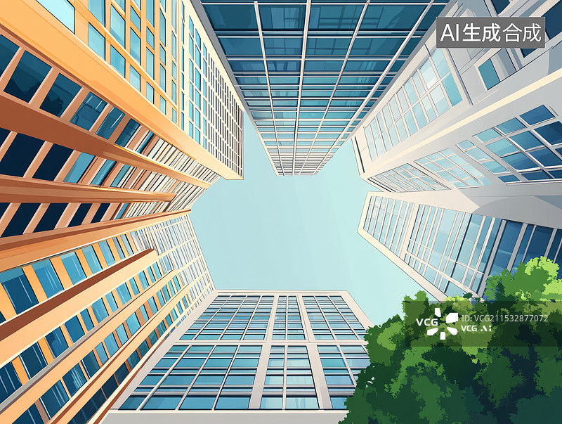 【AI数字艺术】仰视角的办公大楼与天空图片素材