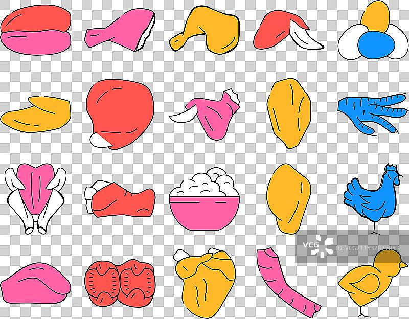 鸡肉尸体、肉类和器官图标集图片素材