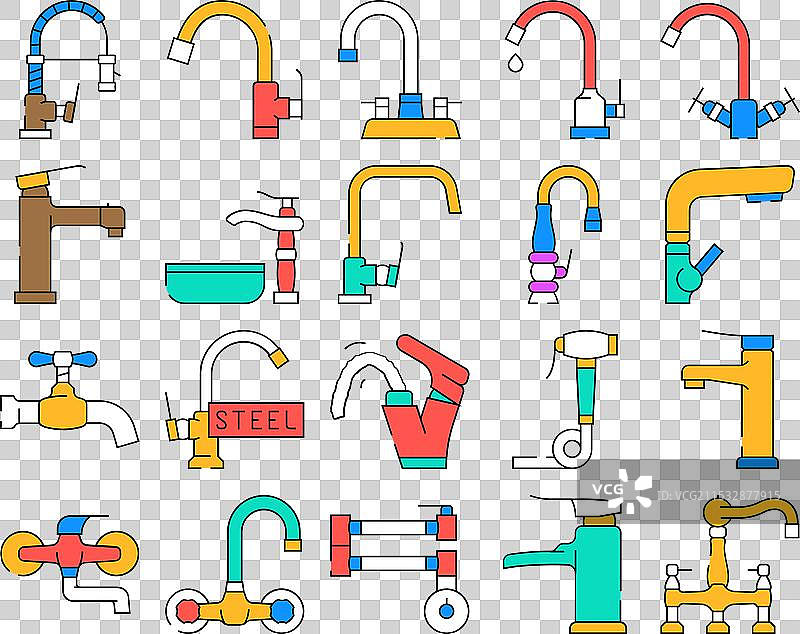 水龙头、洗手池、浴室图标集图片素材