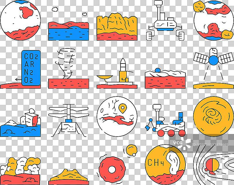 火星行星科学太空宇宙图标集图片素材