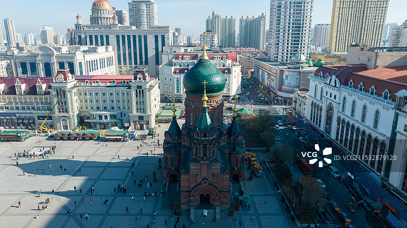 黑龙江哈尔滨市南岗区索菲亚大教堂城市风光图片素材