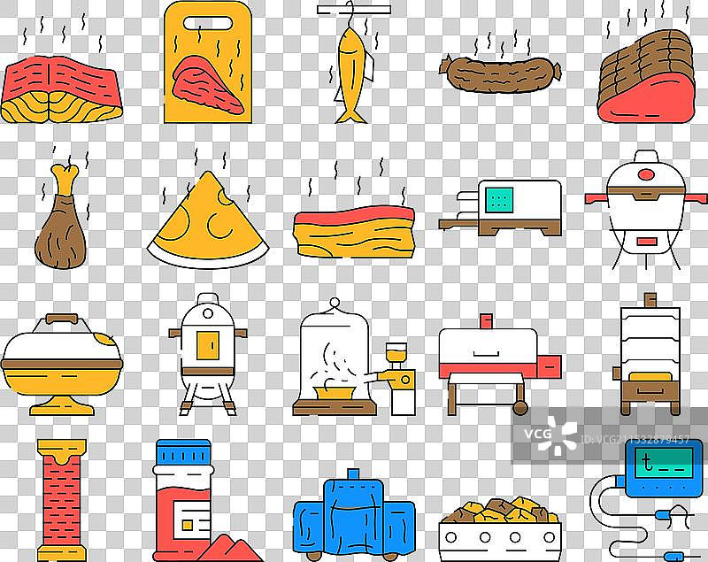 烟熏肉烧烤图标集图片素材