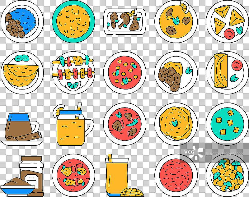 印度菜肴咖喱鸡食品图标集图片素材