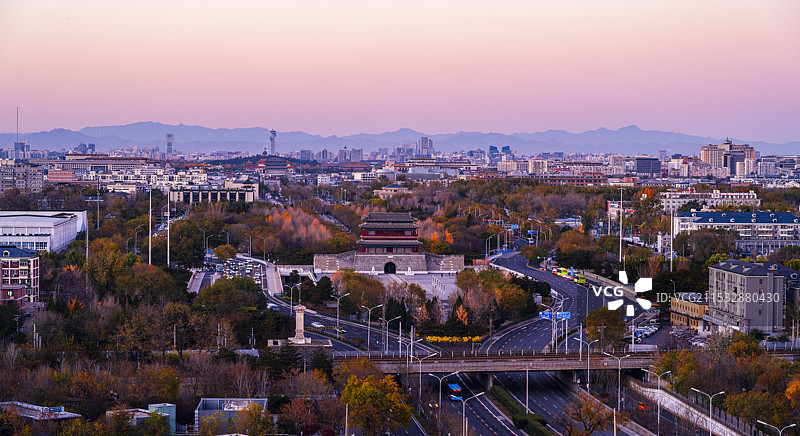 北京市丰台区高视角瞰世界遗产中轴线永定门秋天日落风光图片素材