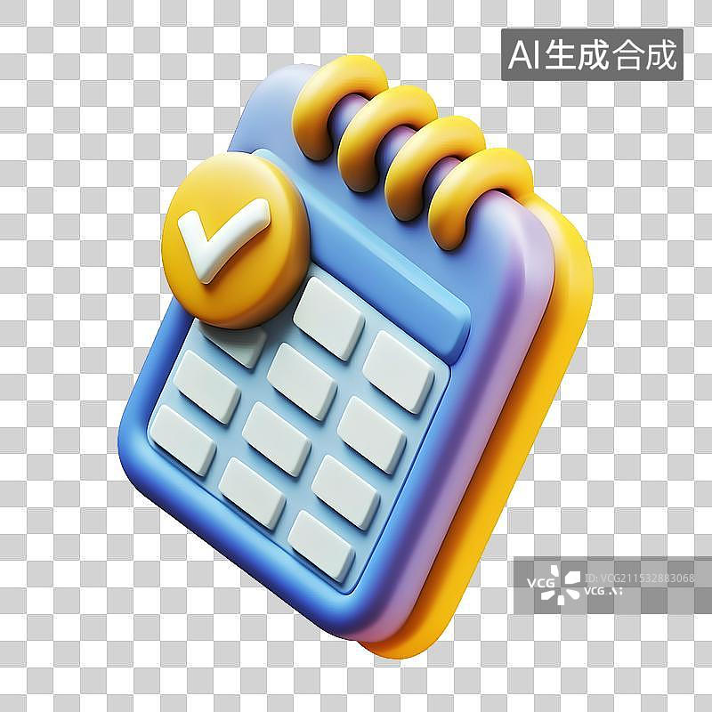 【AI数字艺术】带有黄色勾号图标的日历页面的 3D 渲染图片素材