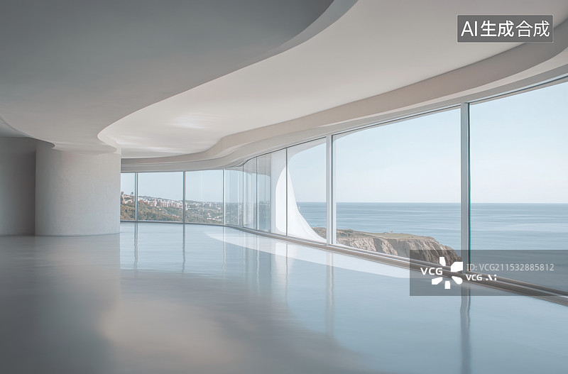 【AI数字艺术】海边现代混凝土建筑图片素材