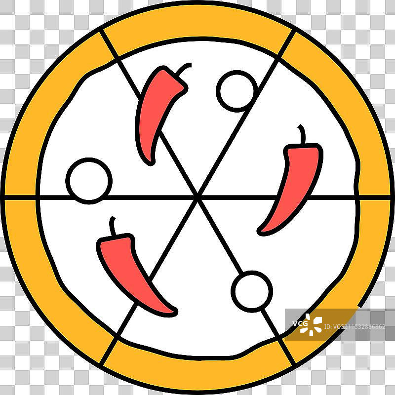 带有辣椒的比萨饼图标，色彩丰富图片素材