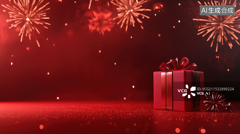 【AI数字艺术】红色背景春节年会圣诞节日礼物盒图片素材
