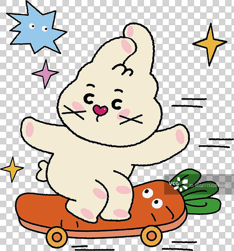 卡通手绘Q版滑板兔子元素图片素材