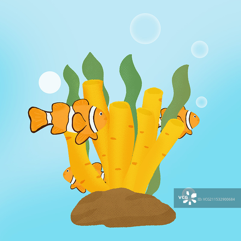 海洋海底世界世界小丑鱼珊瑚扁平插画图片素材