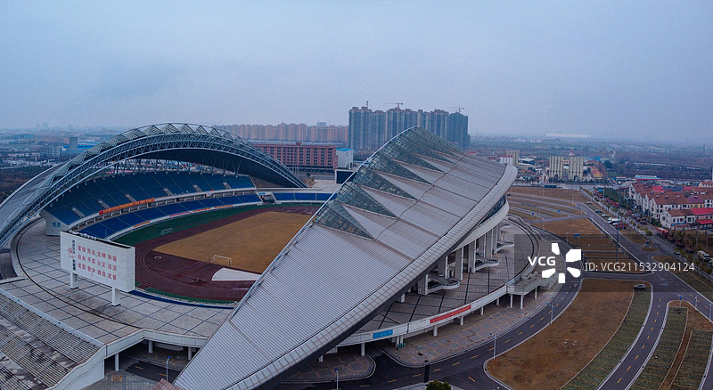 黄冈 体育中心 黄州区 南湖路  雄峰科技园 航拍图片素材