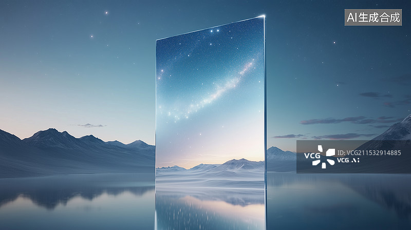 【AI数字艺术】户外湖面上的几何玻璃创意视觉图片素材