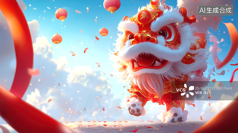 【AI数字艺术】中国新年春节元宵节传统文化表演舞狮贺新春图片素材