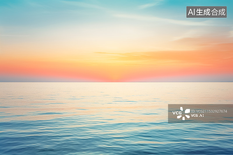 【AI数字艺术】日落余晖下的平静海面图片素材