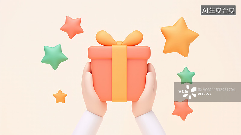 【AI数字艺术】双手捧着一个礼盒图片素材