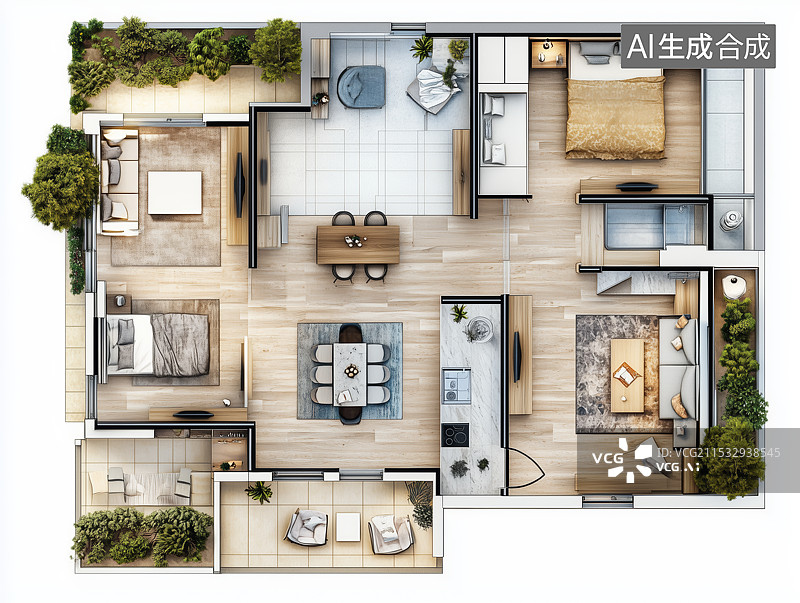 【AI数字艺术】舒适现代化住宅平面图图片素材