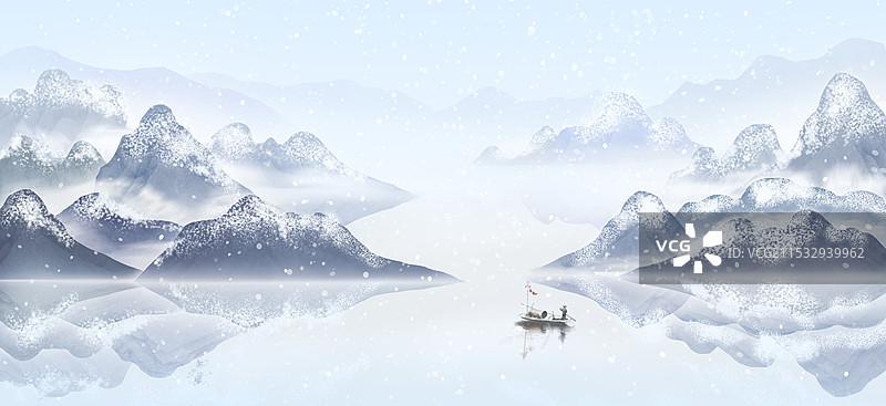 冬天雪景山水画图片素材