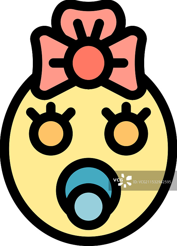 微笑的婴儿女孩，嘴里含着奶嘴，头上戴着粉色蝴蝶结图片素材