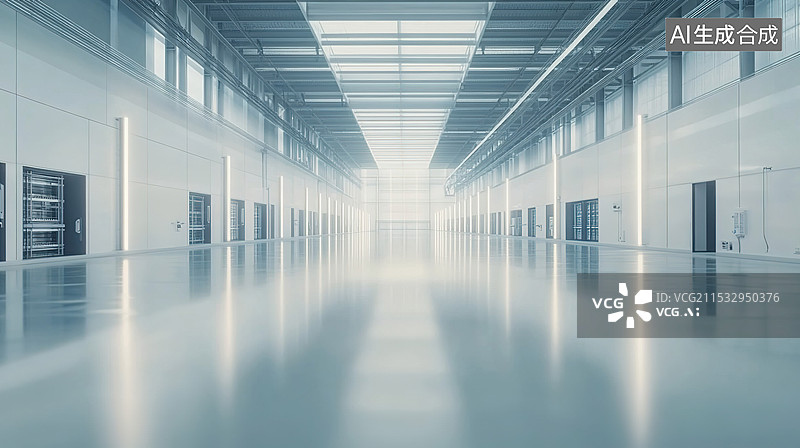 【AI数字艺术】现代化工厂内部展示明亮透明的生产环境，理想用于宣传企业现代化和高效管理干净的背景图片素材