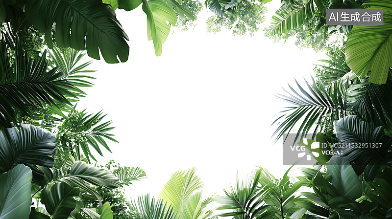 【AI数字艺术】绿色热带叶框架自然叶缘图片素材