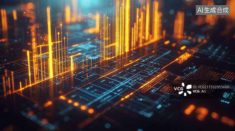 【AI数字艺术】科技金融数据柱状图效果图片素材
