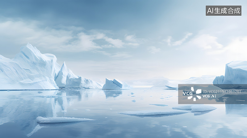 【AI数字艺术】白色冰山漂浮于蓝色海洋图片素材