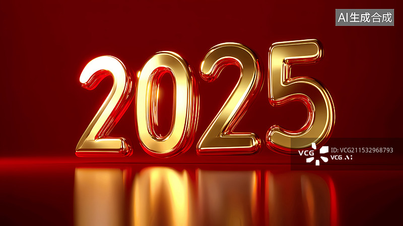 【AI数字艺术】3D金色数字2025喜庆新年红色商务科技背景图片素材