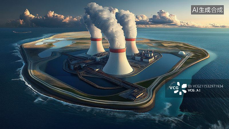 【AI数字艺术】海边的核电站正在污染环境图片素材