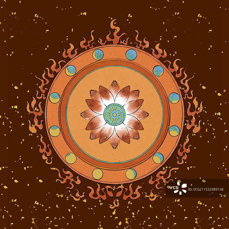 手绘中国风敦煌莲花星月火焰图案图腾素材图片素材