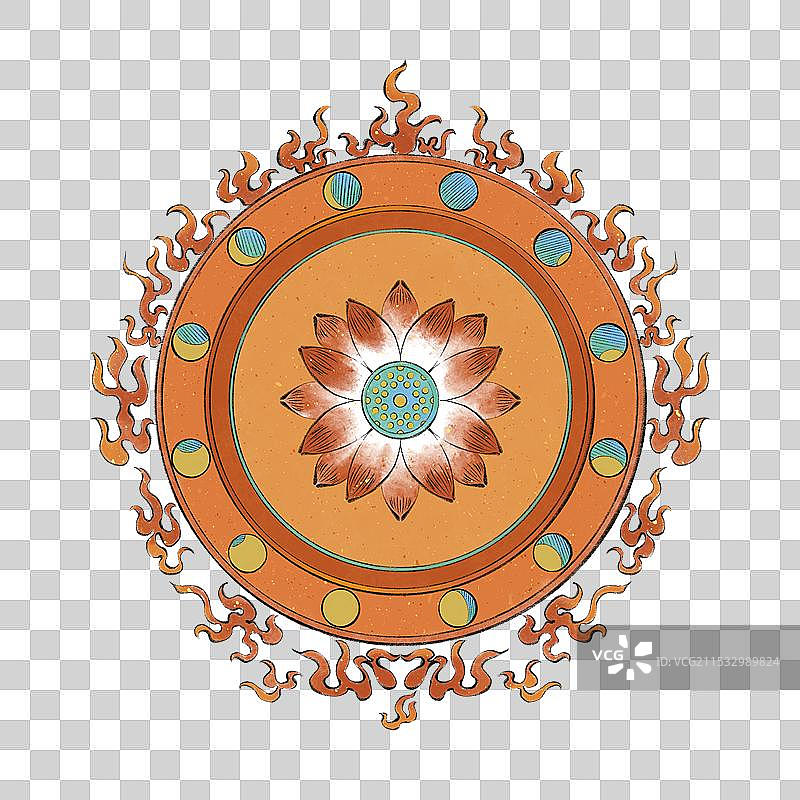 手绘国风国潮风敦煌莲花图案图腾莲花座元素图片素材