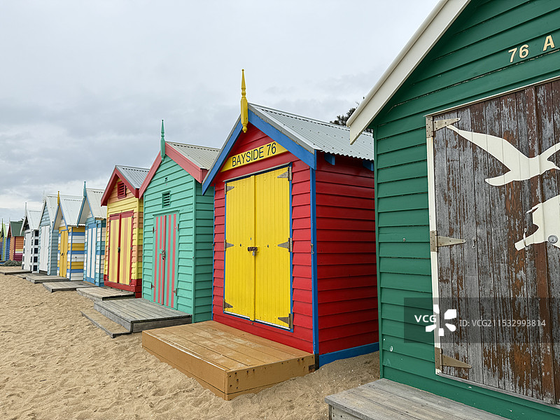 海边彩色小屋墨尔本Brighton beach图片素材