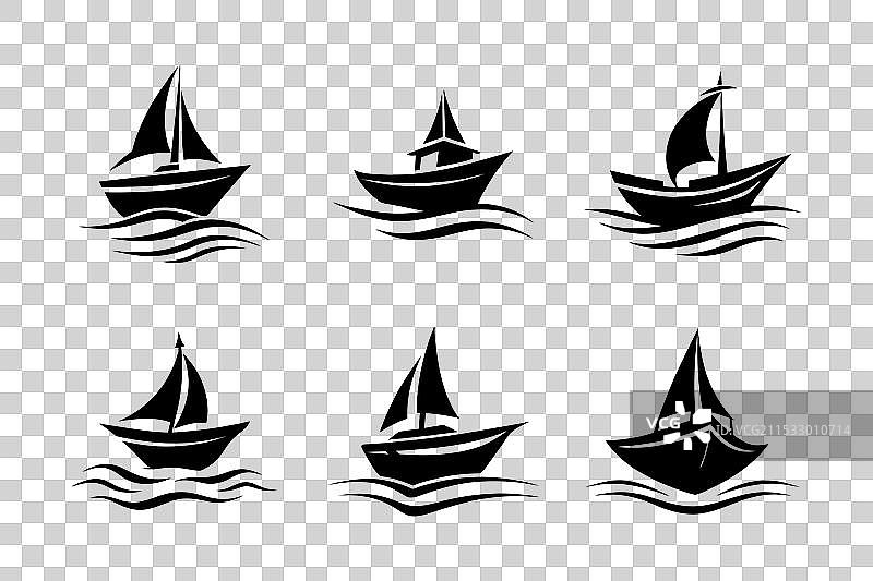 帆船标志图标，孤立的船轮廓图片素材