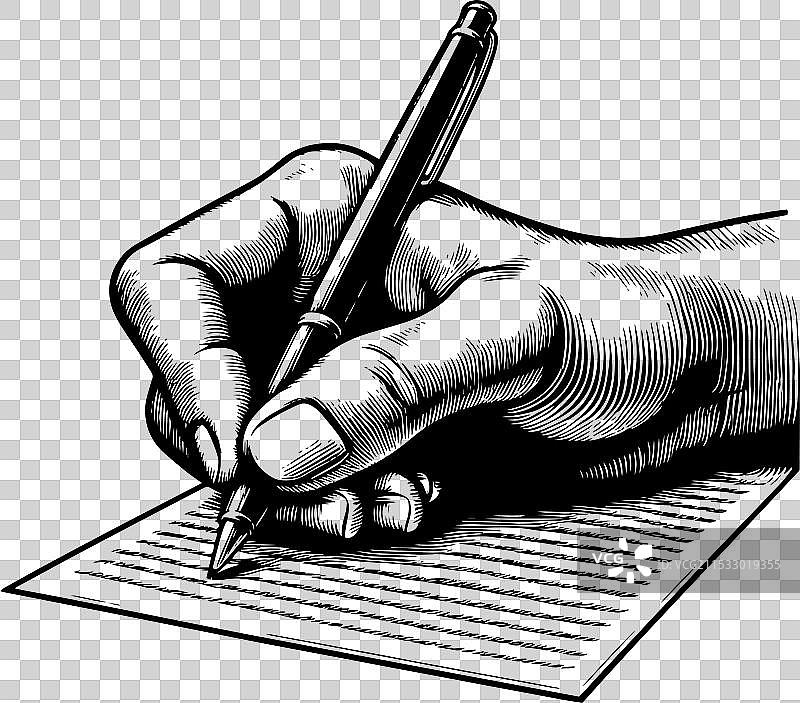 手绘的人在纸上用笔写字图片素材