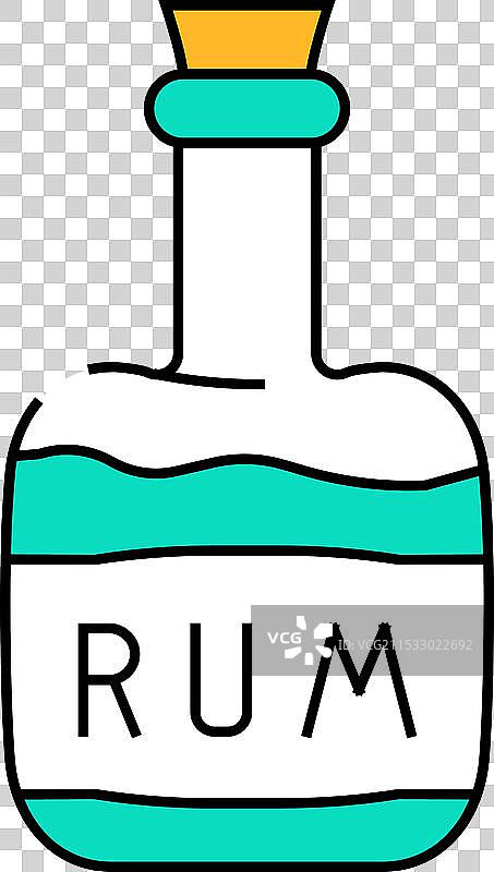 海盗图标的彩色朗姆酒饮料瓶图片素材