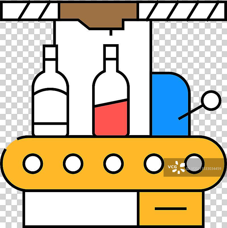 瓶装工厂输送带图标 彩色图片素材