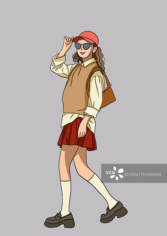 涂鸦风女孩时尚搭配全身插画图片素材