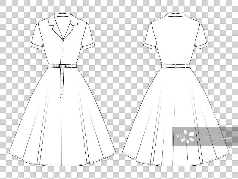 女士复古风格衬衫裙，带领口图片素材