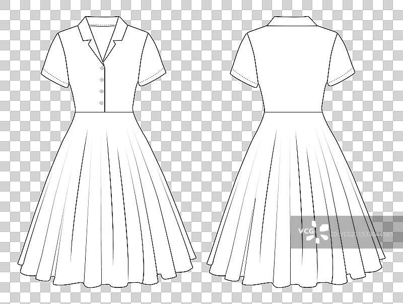 女士复古风格衬衫裙，带领口图片素材