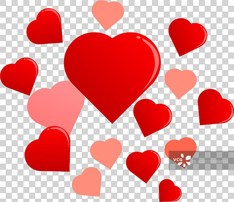 红色和粉色的心形图案漂浮在白色背景上图片素材