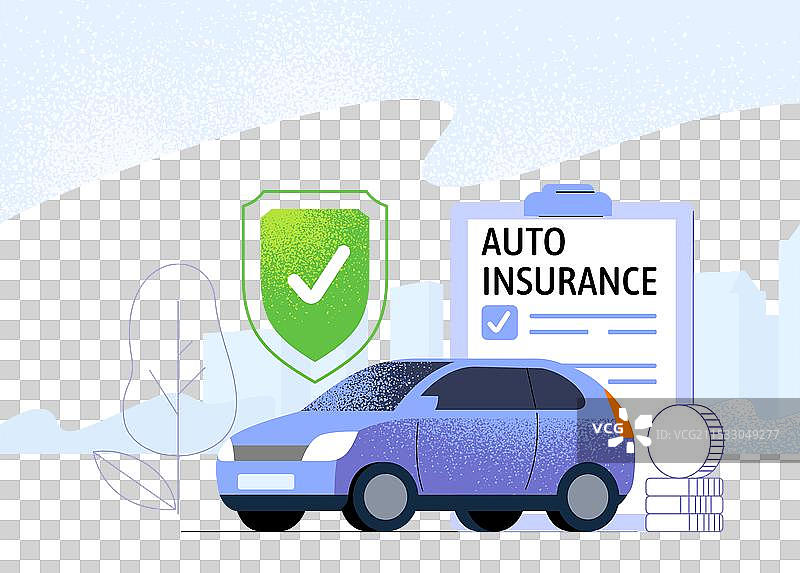 蓝色汽车与保险合同图片素材