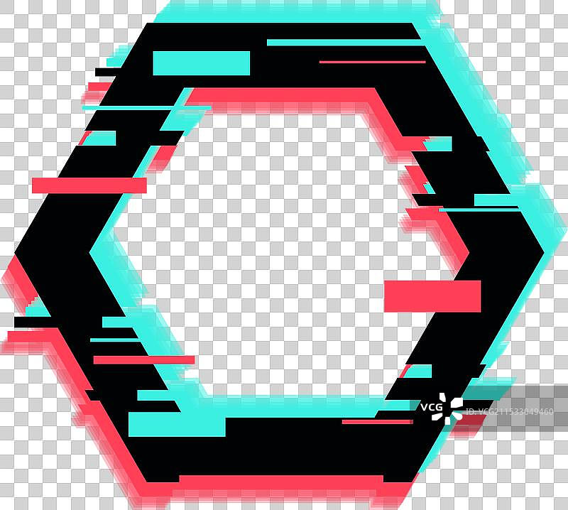 六边形框架在青绿色和珊瑚色中出现故障图片素材