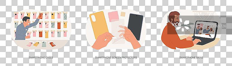 智能手机保护配件的卡通形象孤立展示图片素材