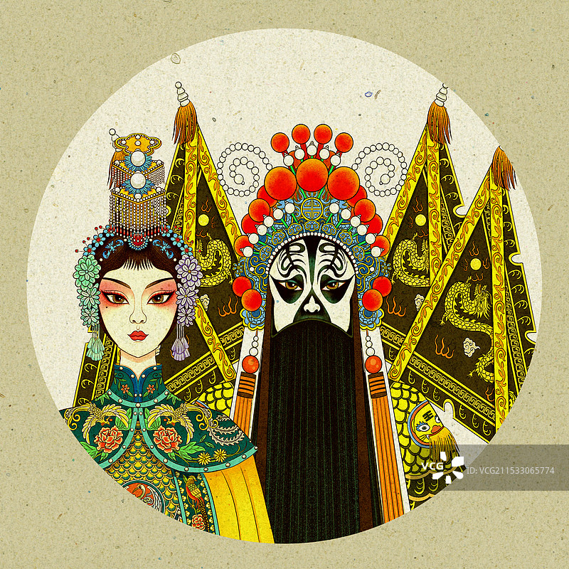 京剧霸王别姬霸王虞姬形象中国风插画图片素材