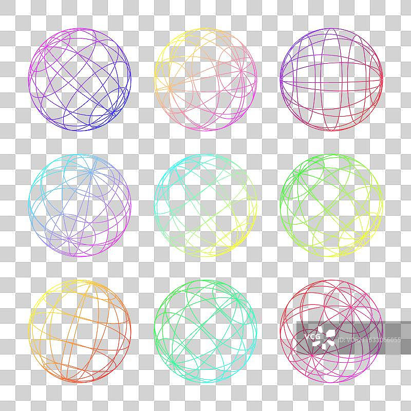 霓虹线框形状排列的球体透视图图片素材