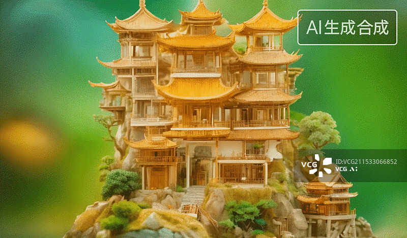 【AI数字艺术】中国风建筑模型图片素材